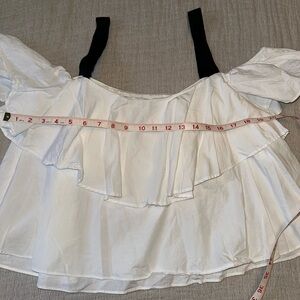 Zara White Denim Top with Black Straps